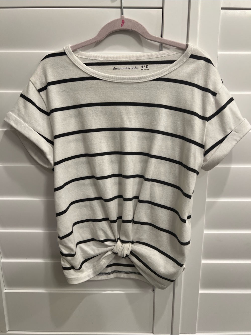abercrombie kids White and Black Striped Knot Front Tee